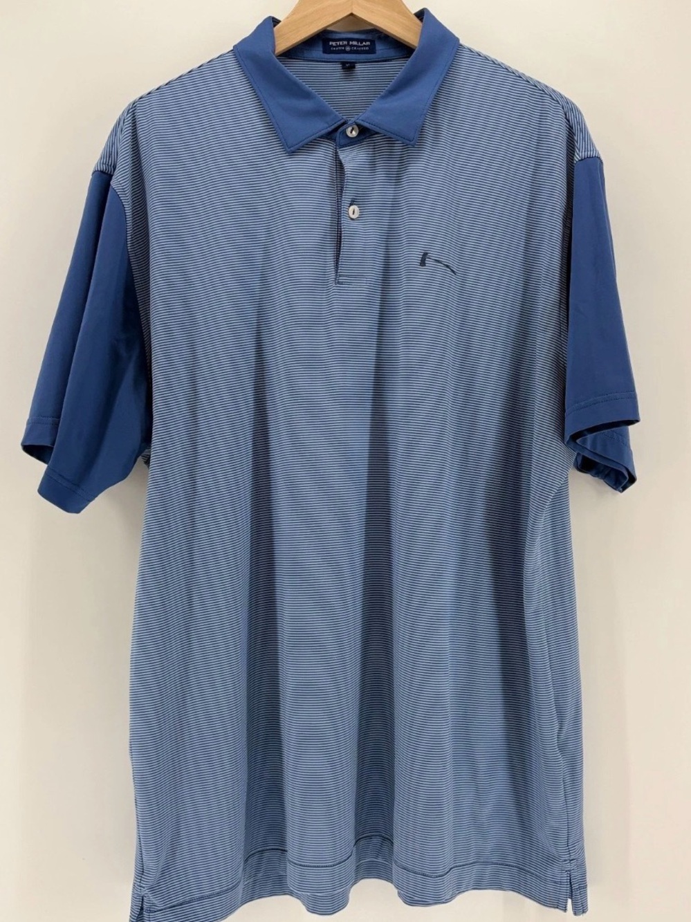 Peter Millar Crown Crafted XL Blue White Striped Polo Shirt Strech Golf Comfy